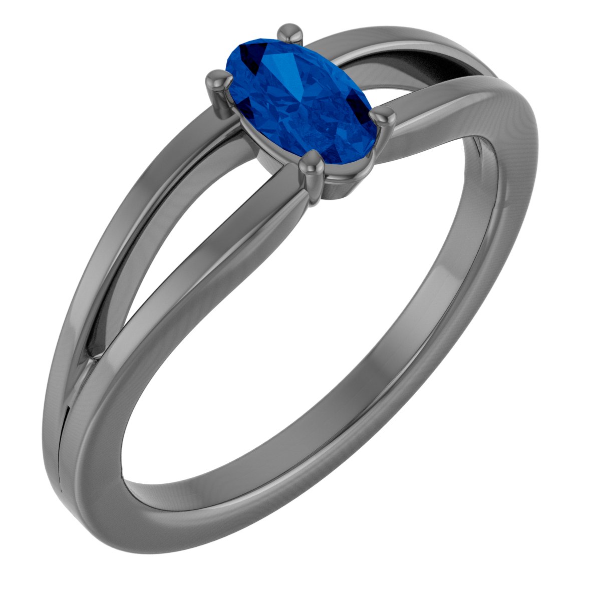 14K White Lab-Grown Blue Sapphire Youth Solitaire Ring
