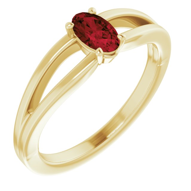 14K Yellow Natural Mozambique Garnet Youth Solitaire Ring