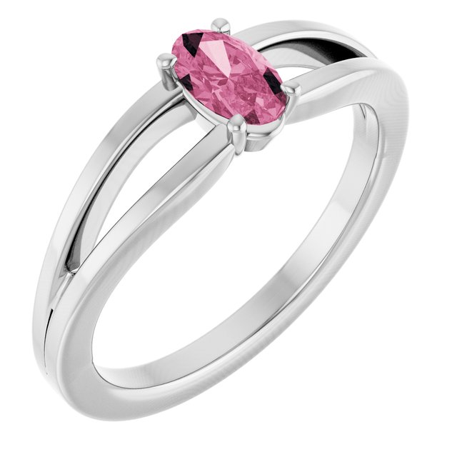 Sterling Silver Imitation Pink Tourmaline Solitaire Youth Ring       