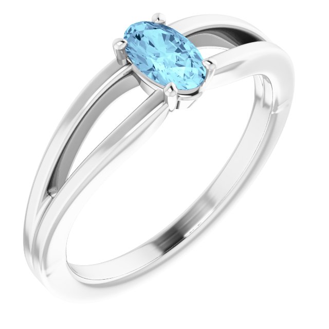 Sterling Silver Imitation Aquamarine Solitaire Youth Ring       