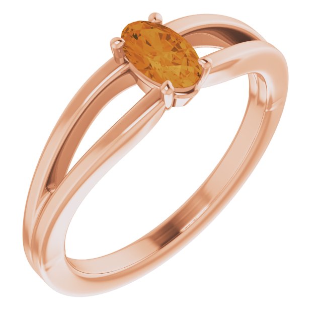 14K Rose Natural Citrine Youth Solitaire Ring