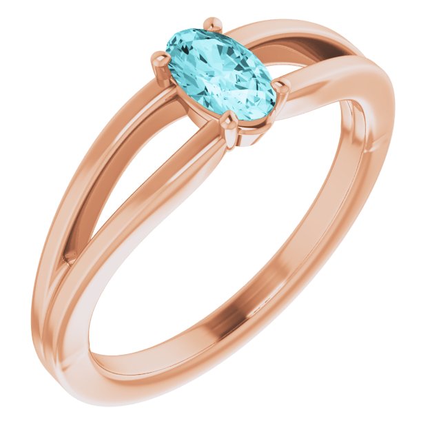 14K Rose Natural Blue Zircon Youth Solitaire Ring