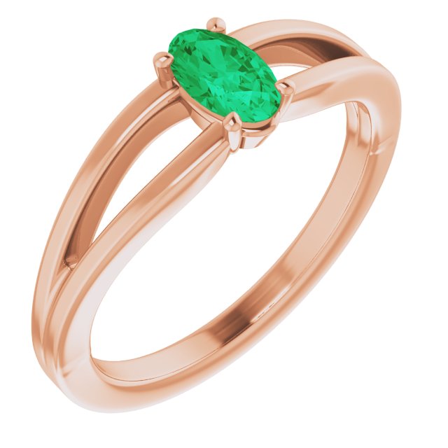14K Rose Lab-Grown Emerald Youth Solitaire Ring