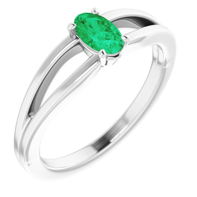 14K White Lab-Grown Emerald Youth Solitaire Ring