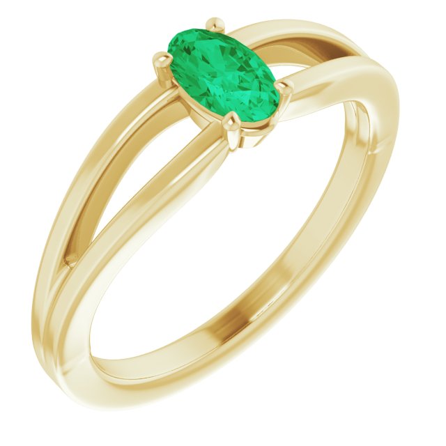 14K Yellow Lab-Grown Emerald Youth Solitaire Ring