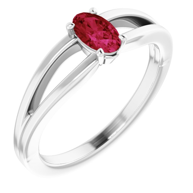 14K White Natural Ruby Youth Solitaire Ring