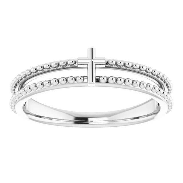 14K White Milgrain Stackable Cross Ring     