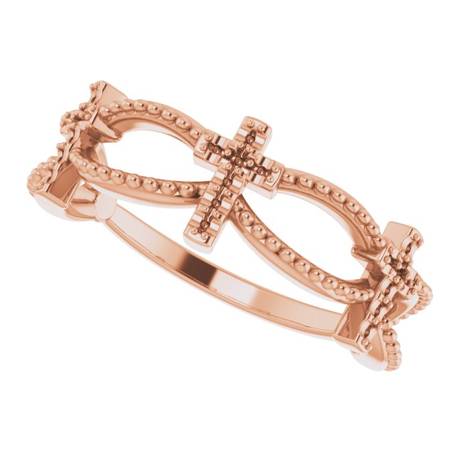 14K Rose .08 CTW Diamond Stackable Cross Ring