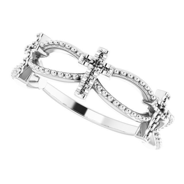 14K White .08 CTW Natural Diamond Stackable Cross Ring  
