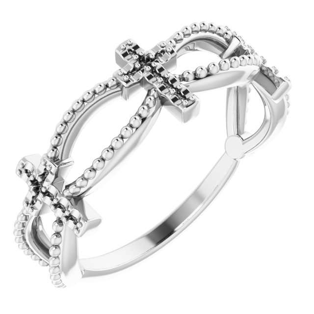 14K White .08 CTW Diamond Stackable Cross Ring