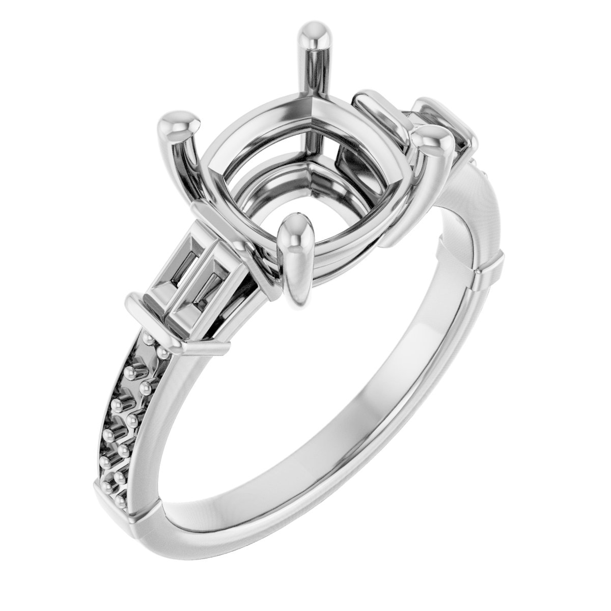 Baguette Accented Engagement Ring
