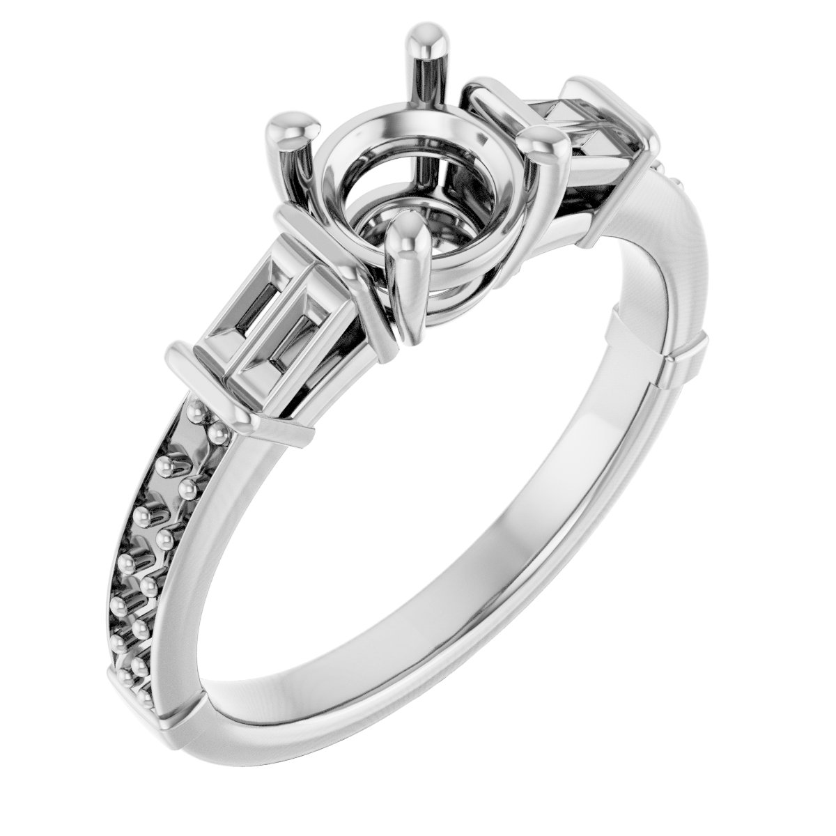 Baguette Accented Engagement Ring