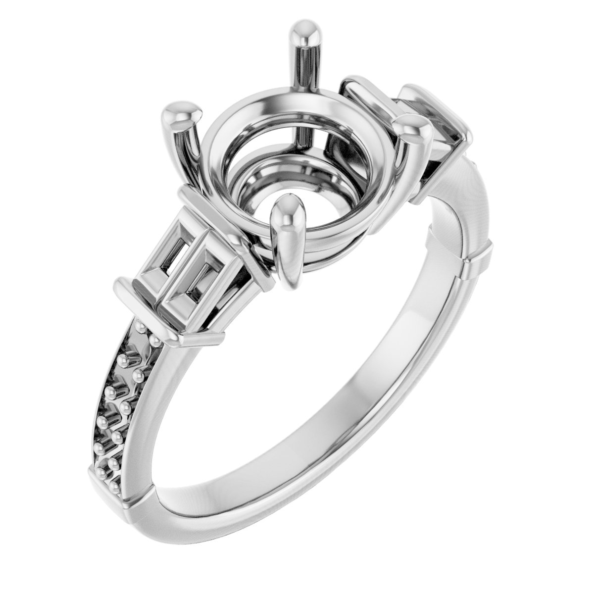 Baguette Accented Engagement Ring