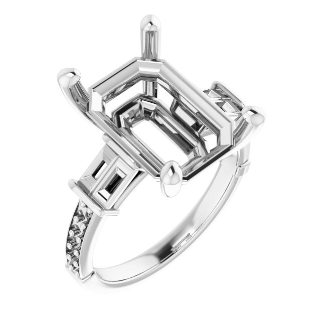 Baguette Accented Engagement Ring