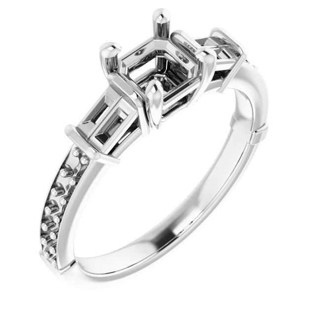 Baguette Accented Engagement Ring