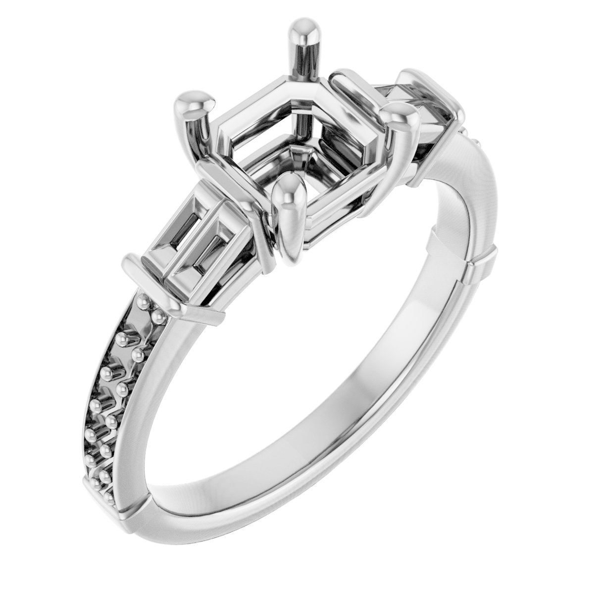 Baguette Accented Engagement Ring