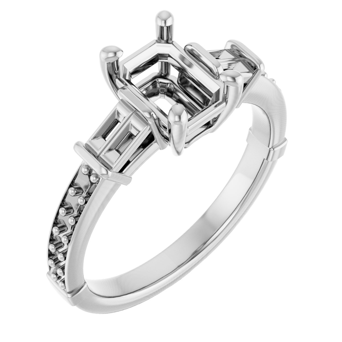 Baguette Accented Engagement Ring