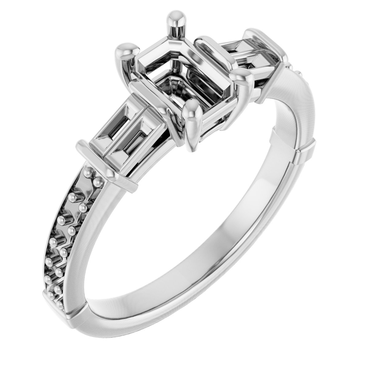 Baguette Accented Engagement Ring