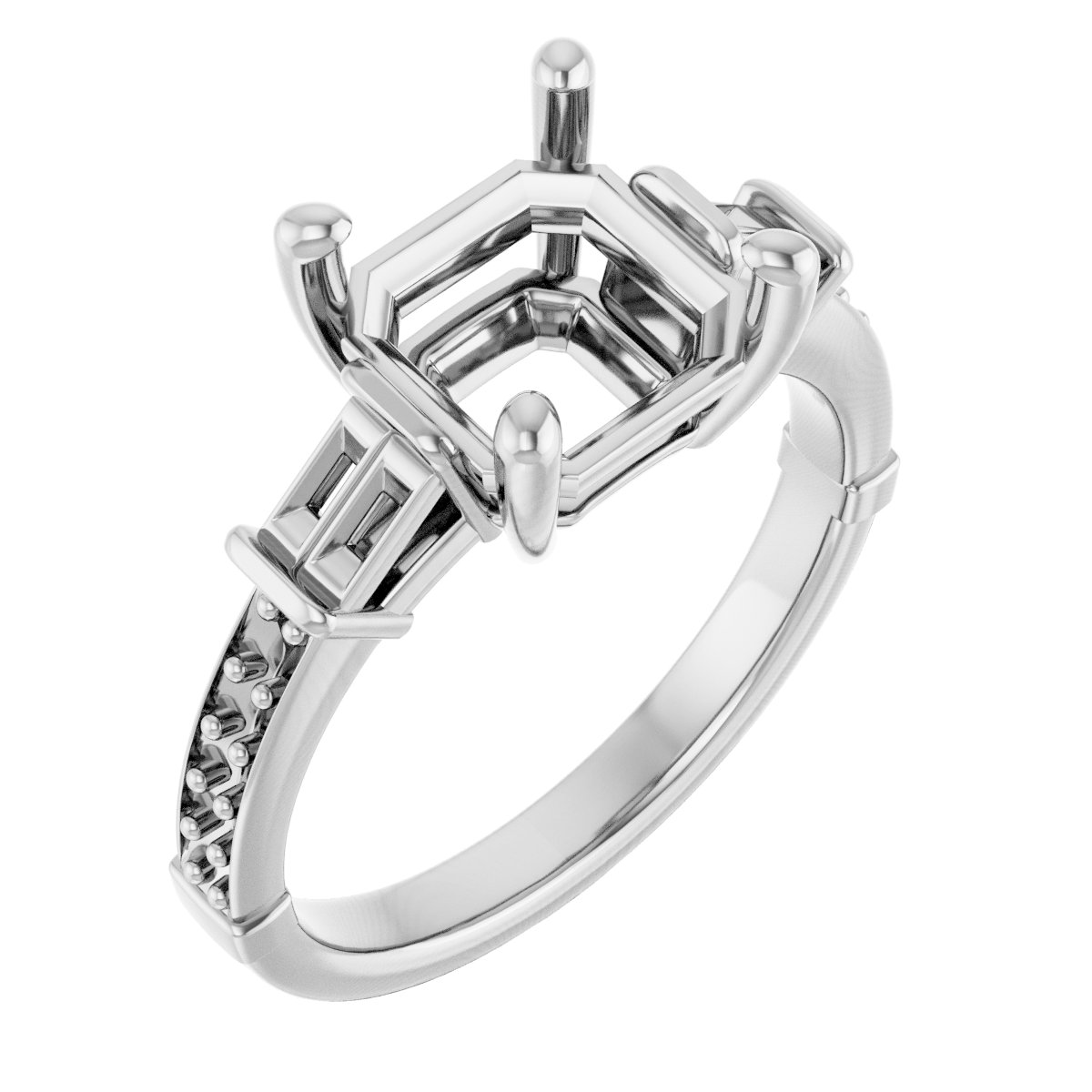 Baguette Accented Engagement Ring