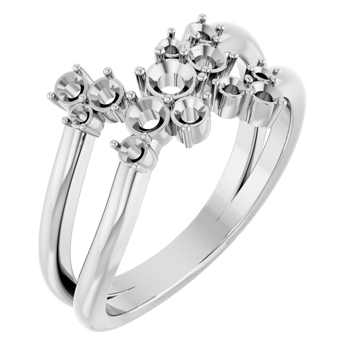 14K White 1/2 CTW Diamond Cluster Bypass Ring