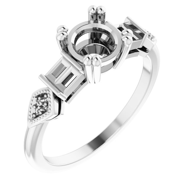 14K White 6.5 mm Round 1/4 CTW Natural Diamond Semi-Set Vintage-Inspired Engagement Ring