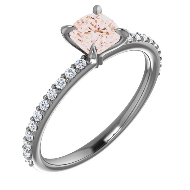 14K Rose 5 mm Cushion Forever One™ Moissanite & 1/5 CTW Diamond Engagement Ring