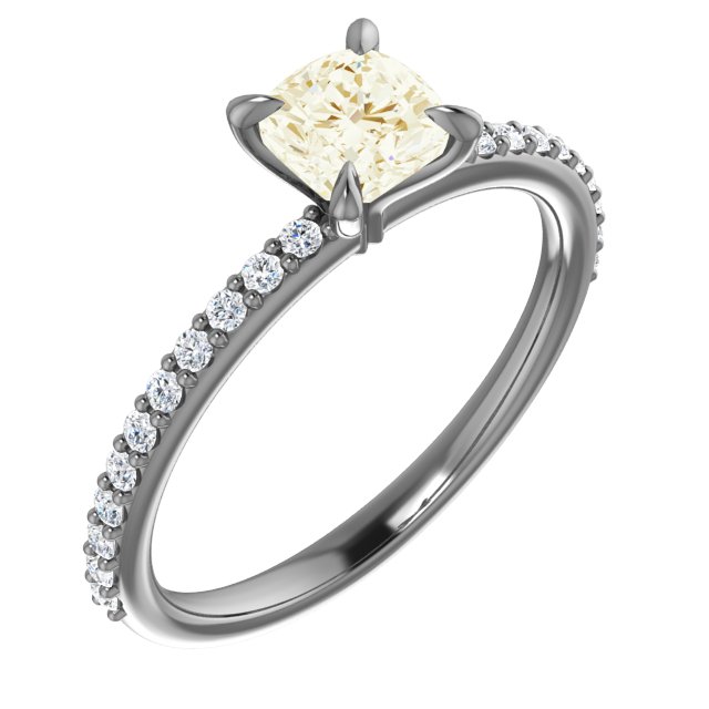 14K Yellow 5 mm Cushion Forever One™ Moissanite & 1/5 CTW Diamond Engagement Ring