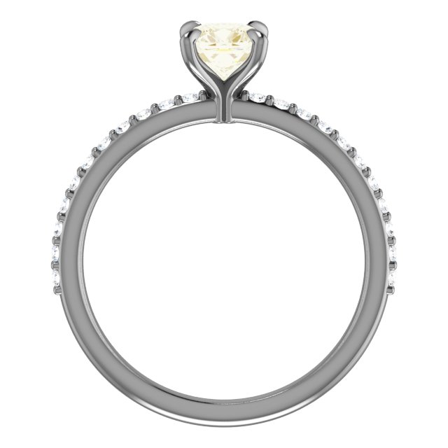 14K Yellow 5 mm Cushion Forever One™ Moissanite & 1/5 CTW Diamond Engagement Ring