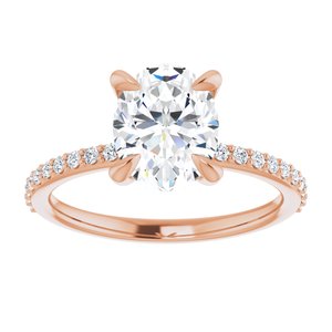 14K Rose 9x7 mm Oval Forever Oneâ„¢ Moissanite & 1/5 CTW Diamond Engagement Ring 