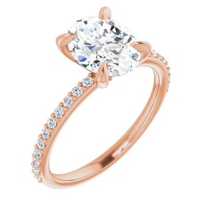 14K Rose 9x7 mm Oval Forever One™ Moissanite & 1/5 CTW Diamond Engagement Ring