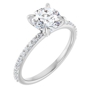 14K White 7 mm Round Forever One™ Moissanite & 1/5 CTW Diamond Engagement Ring