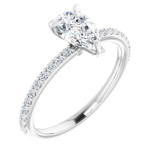 18K White Pear 9/10 ct Engagement Ring
