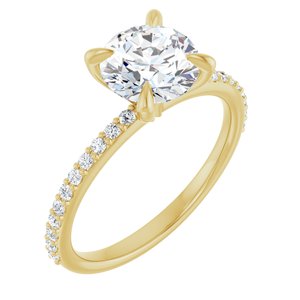 14K Yellow 7.5 mm Round Forever One™ Moissanite & 1/5 CTW Diamond Engagement Ring
