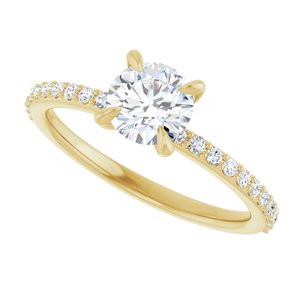 14K Yellow 6 mm Round Forever Oneâ„¢ Moissanite & 1/5 CTW Diamond Engagement Ring 