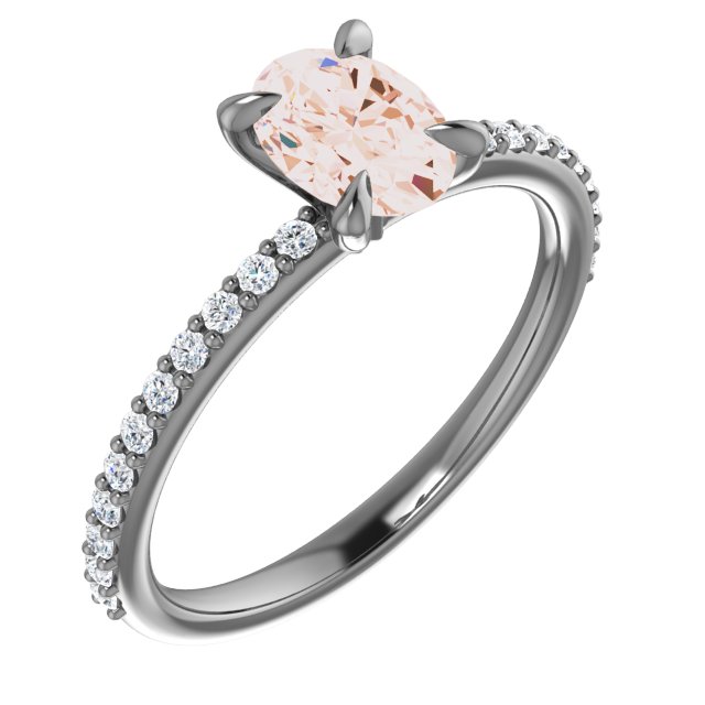 14K Rose 7x5 mm Oval Forever One™ Moissanite & 1/5 CTW Diamond Engagement Ring