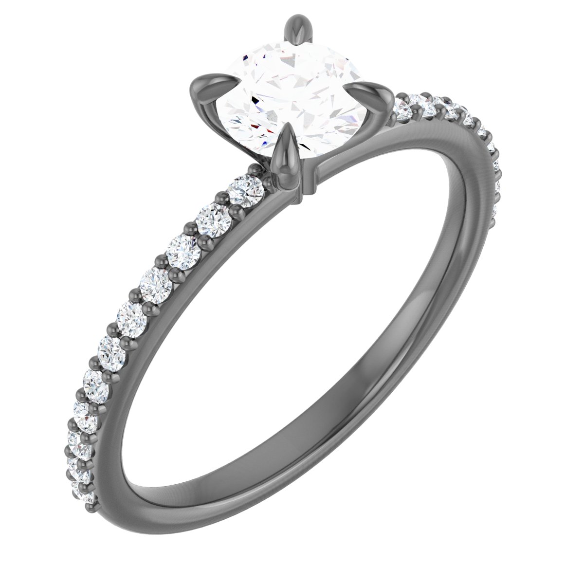 14K White 4 mm Round Forever One™ Moissanite & 1/5 CTW Diamond Engagement Ring