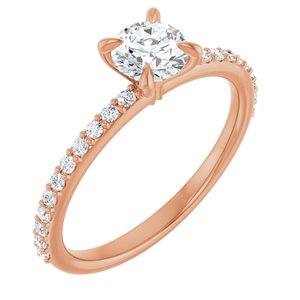 14K Rose 5 mm Round Forever One™ Moissanite & 1/5 CTW Diamond Engagement Ring