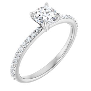14K White 5 mm Round Forever One™ Moissanite & 1/5 CTW Diamond Engagement Ring