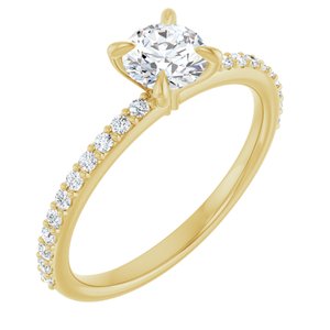 14K Yellow 5 mm Round Forever One™ Moissanite & 1/5 CTW Diamond Engagement Ring