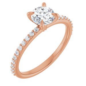 14K Rose 6 mm Round Forever One™ Moissanite & 1/5 CTW Diamond Engagement Ring