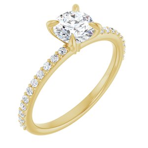 14K Yellow 6 mm Round Forever One™ Moissanite & 1/5 CTW Diamond Engagement Ring