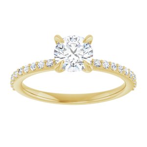 14K Yellow 6 mm Round Forever Oneâ„¢ Moissanite & 1/5 CTW Diamond Engagement Ring 