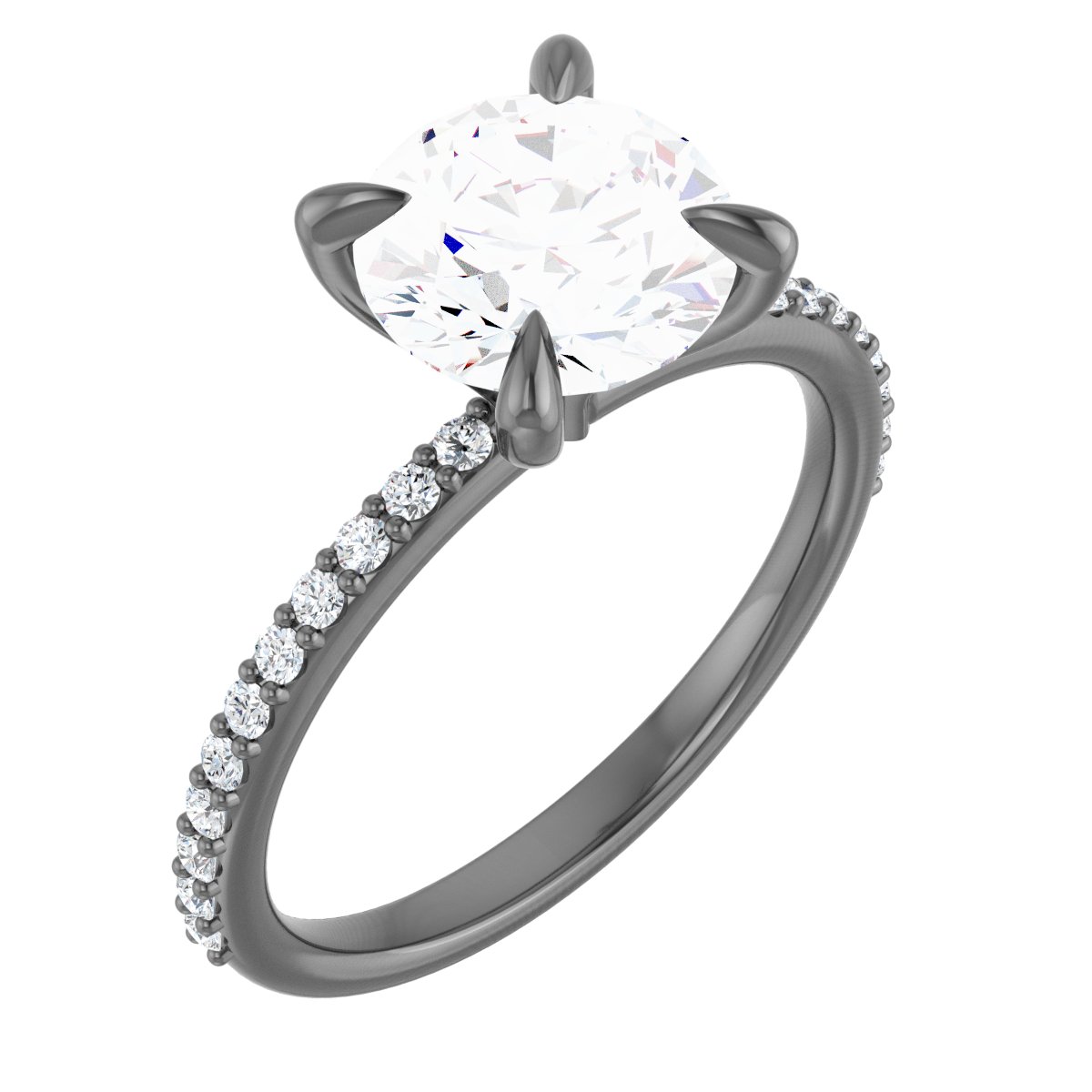 14K White 8 mm Round Forever One™ Moissanite & 1/5 CTW Diamond Engagement Ring