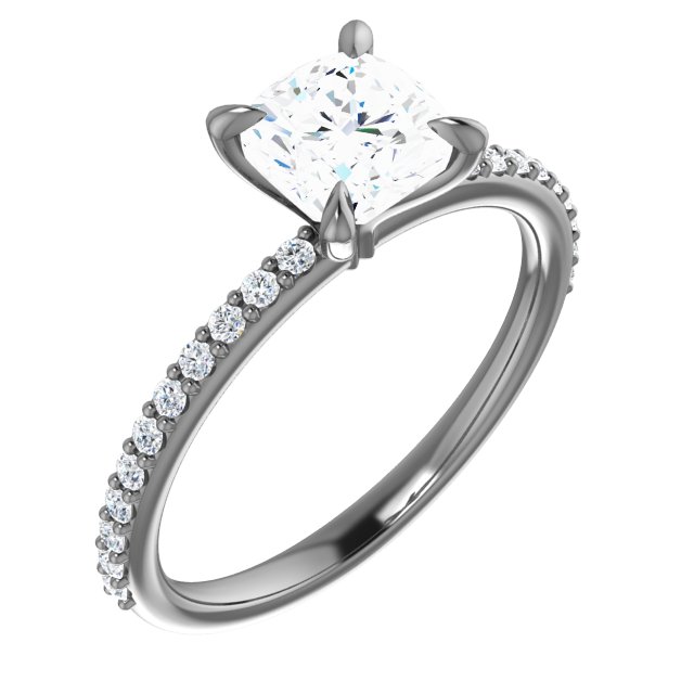 14K White 6 mm Cushion Forever One Moissanite and .20 CTW Diamond Engagement Ring Ref 13878983