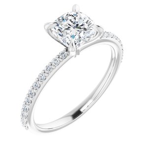 14K White 6 mm Cushion Forever One™ Moissanite & 1/5 CTW Diamond Engagement Ring