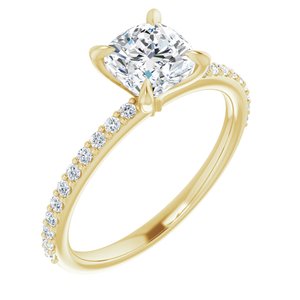 14K Yellow 6 mm Cushion Forever One™ Moissanite & 1/5 CTW Diamond Engagement Ring
