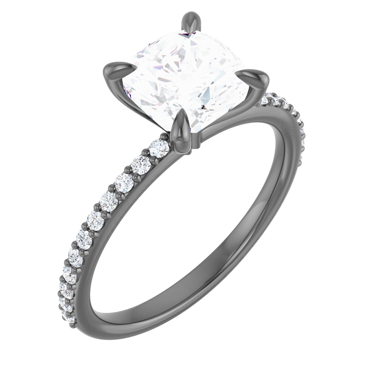 14K White 7 mm Cushion Forever One Moissanite and .20 CTW Diamond Engagement Ring Ref 13878991