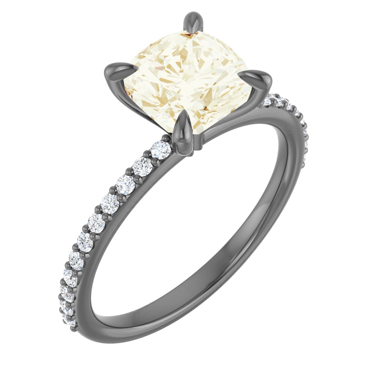 14K Yellow 7 mm Cushion Forever One™ Moissanite & 1/5 CTW Diamond Engagement Ring
