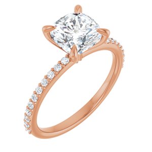 14K Rose 7 mm Cushion Forever One™ Moissanite & 1/5 CTW Diamond Engagement Ring