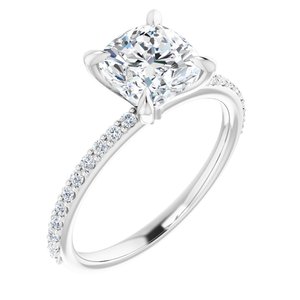 14K White 7 mm Cushion Forever One™ Moissanite & 1/5 CTW Diamond Engagement Ring